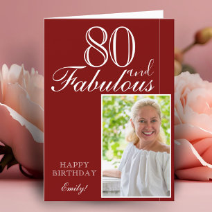 80 och fantastisk elegant röd 80-års fotofirande kort