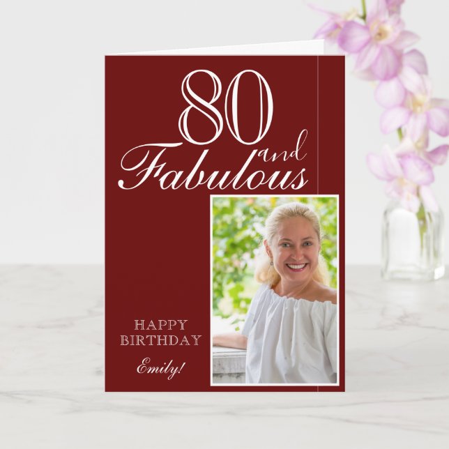 80 och fantastisk elegant röd 80-årsfödelsedagsfot kort (Orkide)