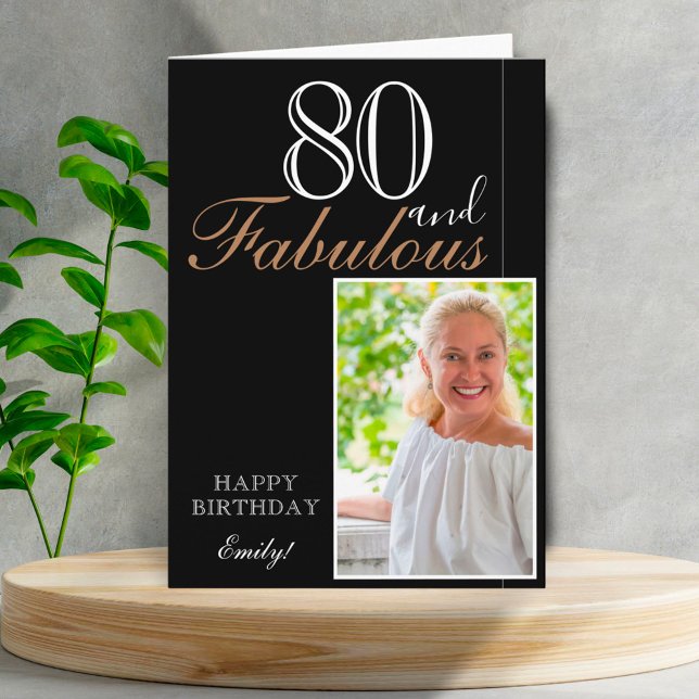 80 och fantastisk elegant svart 80-års födelsedags kort (Skapare uppladdad)