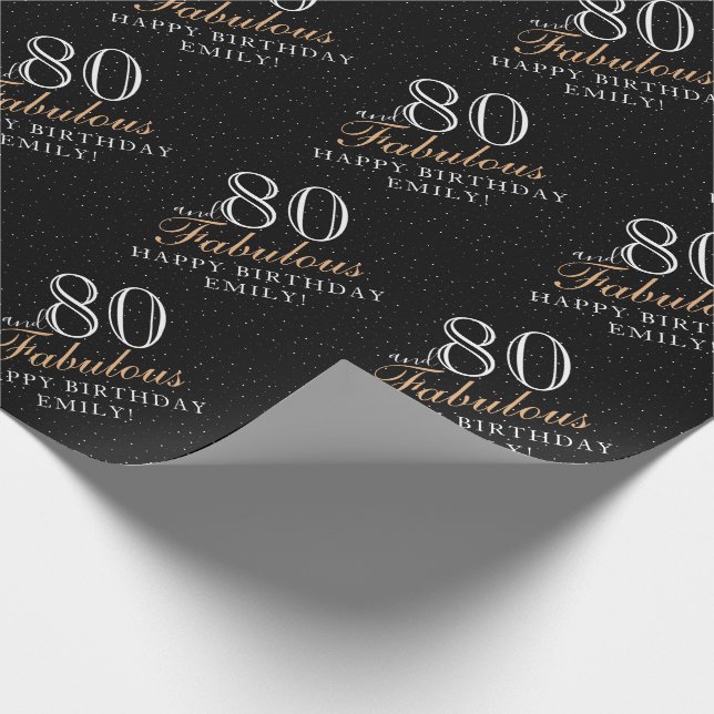 80 och fantastisk elegant svart 80-årsdag presentpapper (Hörn)