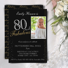 80 och fantastisk elegant svart foto födelsedag inbjudningar
