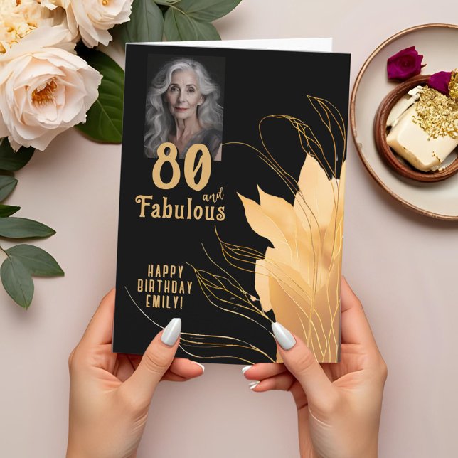 80 och fantastisk guldbladig 80-års fotofirande kort (Skapare uppladdad)