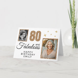 80 och fantastisk guldglitter 2 foto 80-årsdag kort