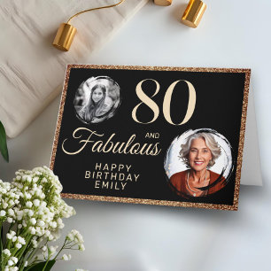 80 och fantastisk guldglitter 2 foto 80-årsdag kort