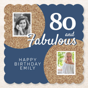 80 och fantastisk guldglitter 2 foto 80-årsdag underlägg papper