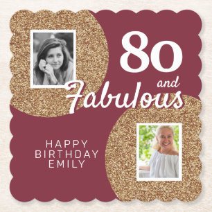 80 och fantastisk guldglitter 2 foto 80-årsdag underlägg papper