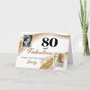 80 och fantastisk guldglitter Foto 80-årsdag Kort