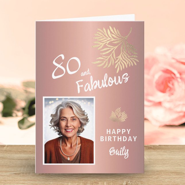80 och fantastisk lövverk 80-års födelsedagsfoto kort (Skapare uppladdad)