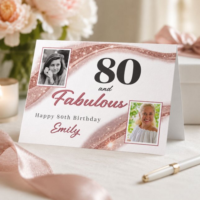 80 och fantastisk Rose Guld Foto 80-årsdag Kort (Skapare uppladdad)