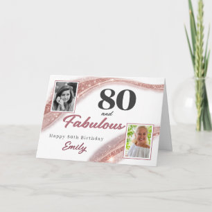 80 och fantastisk Rose Guld Foto 80-årsdag Kort