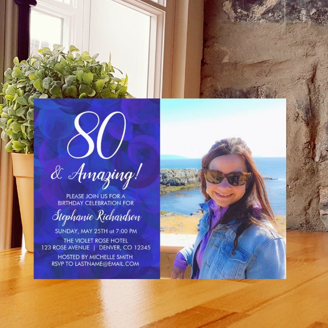 80 och Fantastisk Royal Blue Photo Birthday Inbjudningar (Skapare uppladdad)