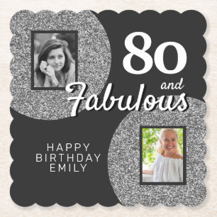 80 och fantastisk silverglitter Foto 80-årsdag Underlägg Papper