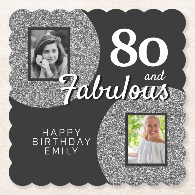 80 och fantastisk silverglitter Foto 80-årsdag Underlägg Papper (Framsida)
