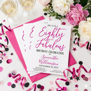 80 och fantastisk skript Rosa Svart 80-årsdag Inbjudningar