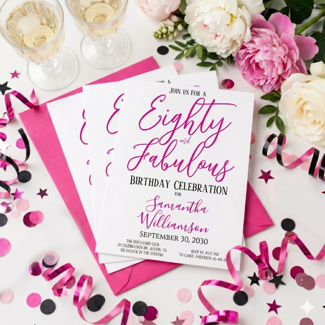 80 och fantastisk skript Rosa Svart 80-årsdag Inbjudningar (Skapare uppladdad)