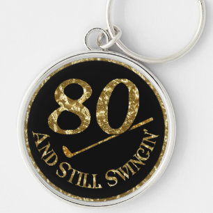 80 och fortfarande Swingin'Golf Bollar Rund Silverfärgad Nyckelring