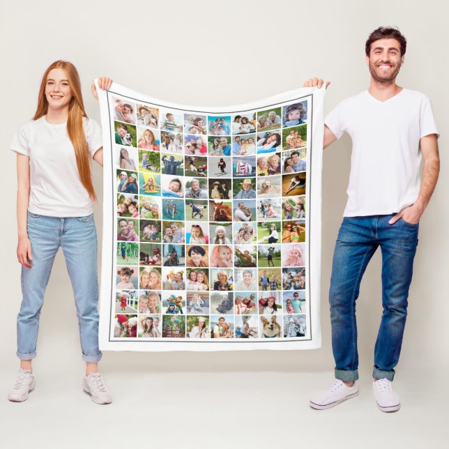 80 Personlig för fotokollage-mall vit Fleecefilt (På plats)