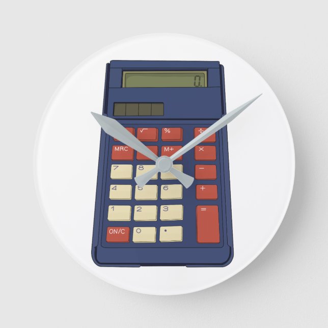 80:s 90:e Calculator Math School Nostalgia Rund Klocka (Framsida)