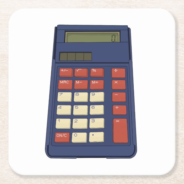 80:s 90:e Calculator Math School Nostalgia Underlägg Papper Kvadrat (Framsidan)