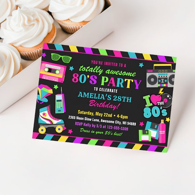 80:s Födelsedagsfest inbjudan Kids & Vuxnor (80s retro party invitation)