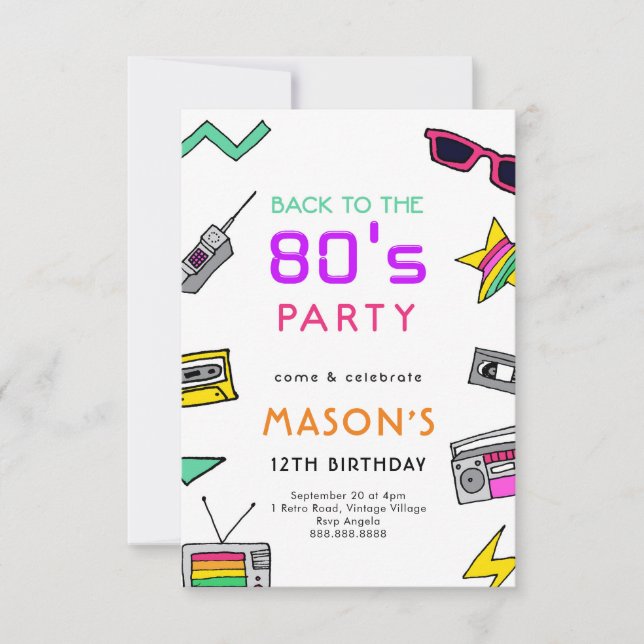 80:s Födelsedagsfest inbjudan Retro-tema (Framsida)