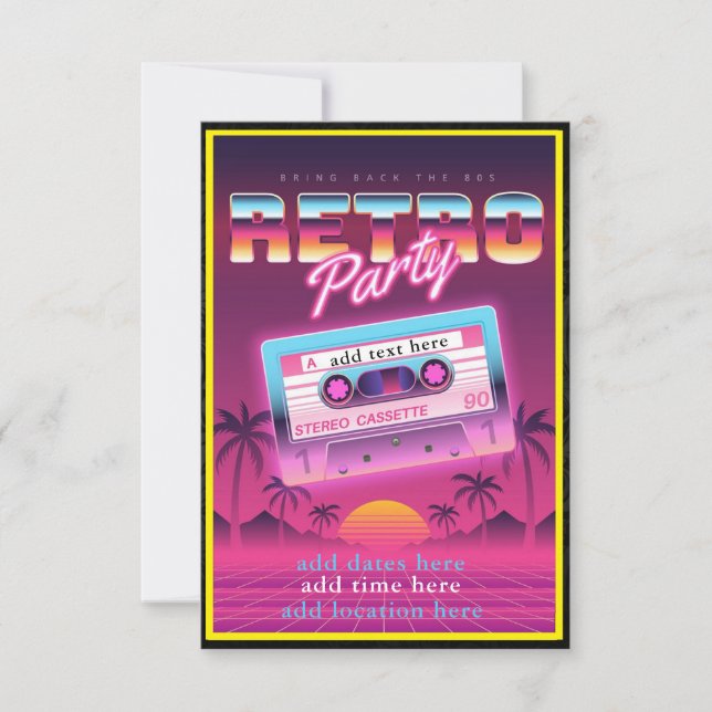 80:s inbjudan till Retro Party - platt kort (Framsida)