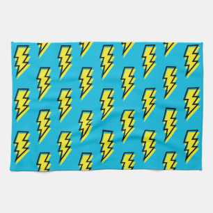 80:s Neon Blue Gult Lightning Bult Mönster Kökshandduk
