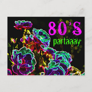 80:s Party Psychedelic Ro Neon Black Lila Inbjudan Vykort