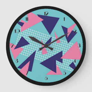 80:s Retro Abstrakt Triangles Mönster Wall Clock Stor Klocka