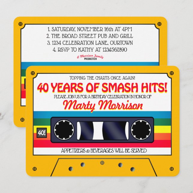 80:s Retro Cassette Födelsedagsfest inbjudan (Fram/baksida)