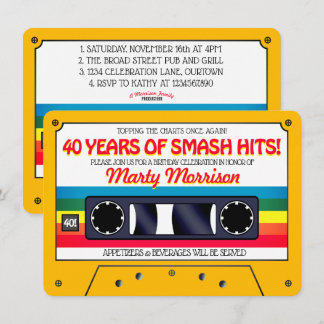 80:s Retro Cassette Födelsedagsfest inbjudan