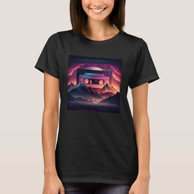 80 s Retro Cassette Tape in Celestial Environment T Shirt (Framsida)