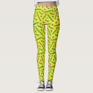 80:s Retro Neon Gult Doddle Mönster Leggings