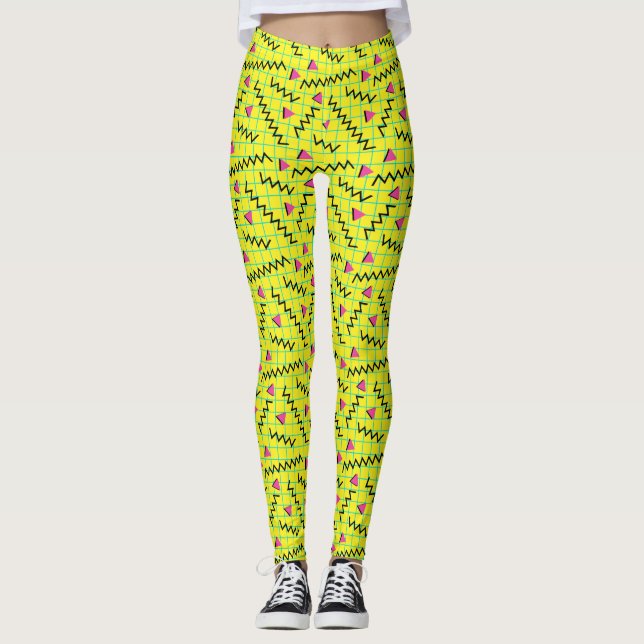 80:s Retro Neon Gult Doddle Mönster Leggings (Framsida)