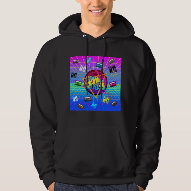 80:S RETRO OLD SCHOOL CASSETTE-BAND HOODIE (Framsida)