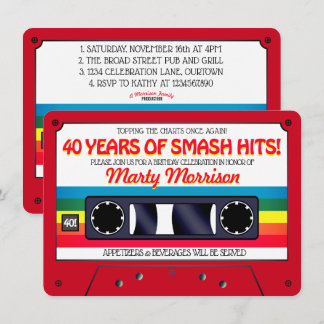 80:s Retro Red Cassette Födelsedagsfest inbjudan