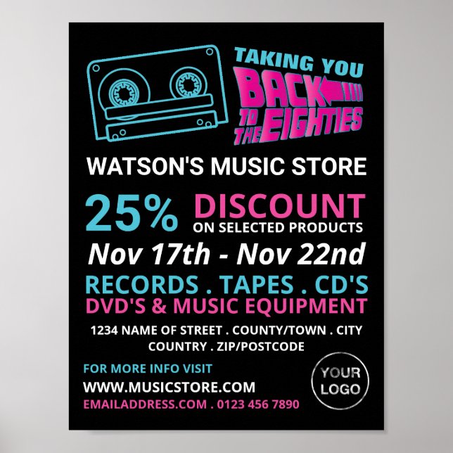 80:s Retro Tape, Music Store-reklam Poster (Framsidan)
