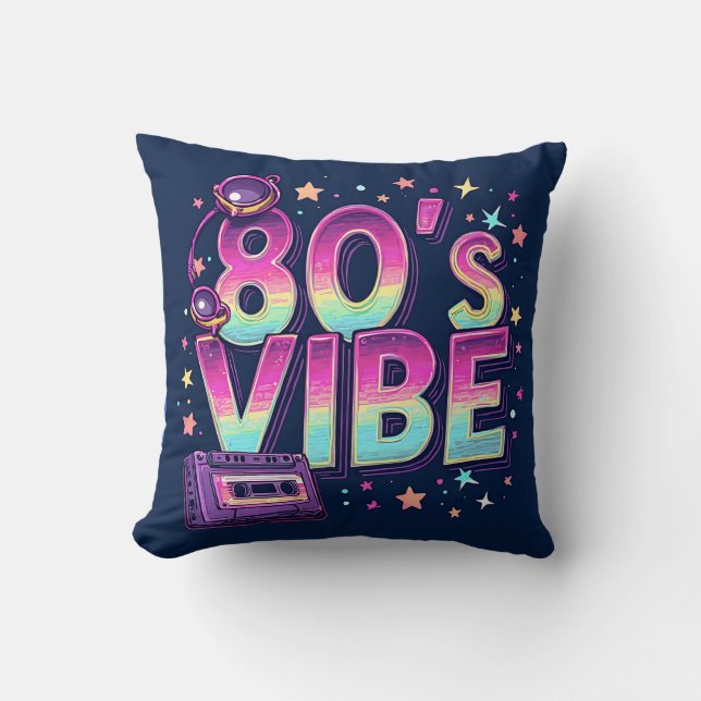 80’s Vibe Throw Pillow – Neon Cassette and Galaxy  Kudde (Framsida)
