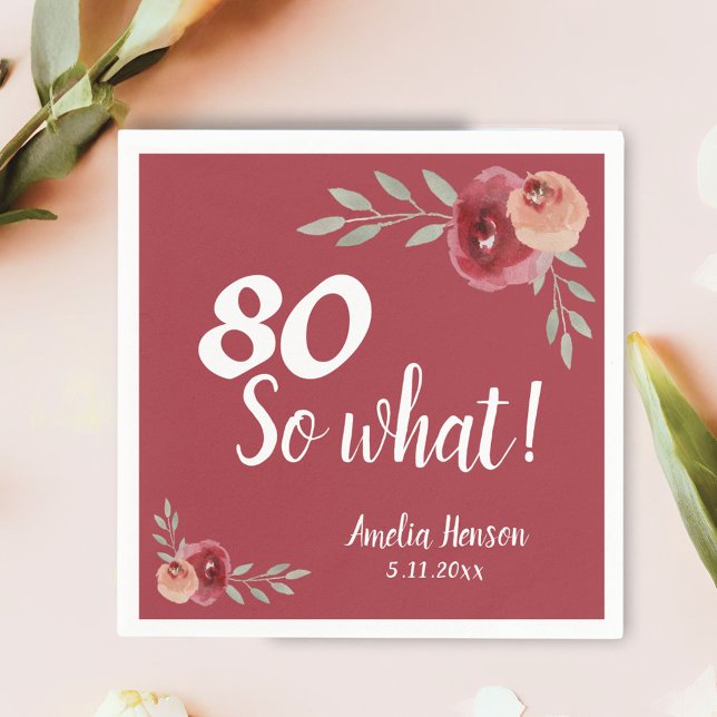 80 Så vad Röda vattenfärgen Ro 80:e födelsedagen Pappersservett (Skapare uppladdad)