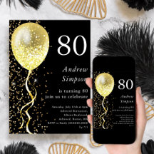 80 | Svart och Guld Glitter-bubblor på födelsedage
