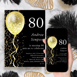 80 | Svart och Guld Glitter-bubblor på födelsedage Inbjudningar