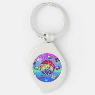 80-TAL RETRO GAMMAL SKOL KASSETTBAND SWIRL SILVERFÄRGAD NYCKELRING