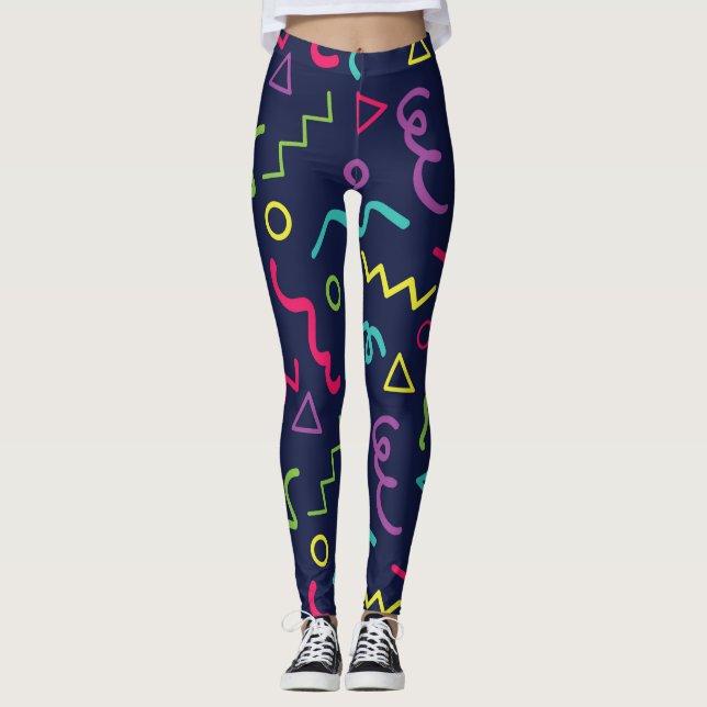 80-tal retro neon Memphis-mönster Leggings (Framsida)
