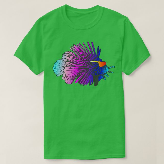 80-tal Retrowave Outrun Synthwave Lionfish T Shirt (Design framsida)