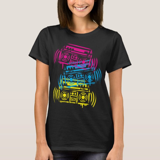 80-tal stencilerade Boomboxes T-shirt (Framsida)