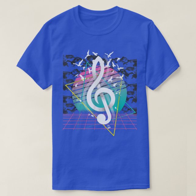 80-tal Treble Clef Music Flock of Birds Vaporwave  T Shirt (Design framsida)