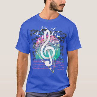80-tal Treble Clef Music Flock of Birds Vaporwave  T Shirt