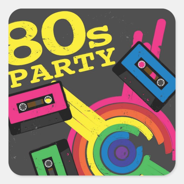 80-talet party fyrkantigt klistermärke (Framsida)