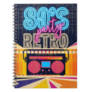80-talet, retro Music party. Gamla stil poster. Di Anteckningsbok