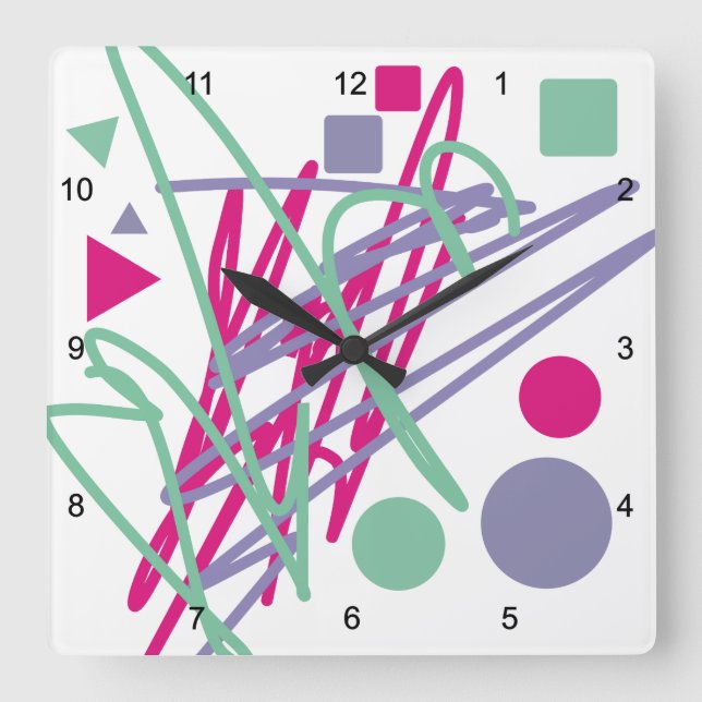 80-talet vintage färg stänk medleyflicka fyrkantig klocka (Framsida)